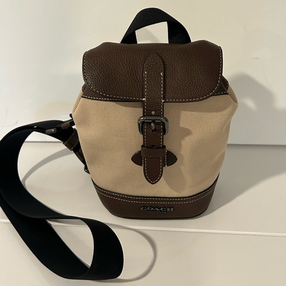 Coach Hudson Small Sling Pack Canvas Leather Brown Tan Crossbody Backpack NWT main image 4